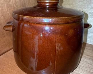 West Bend Brown Glazed Bean Pot with Lid