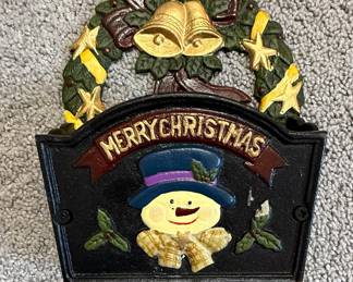Cast Iron "Merry Christmas" Snowman Wreath Hook
