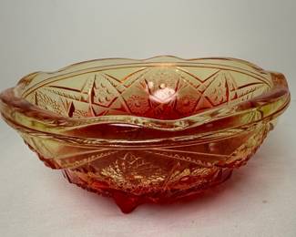 Jeannette Glass Amberina Hobstar & Fan Footed Bowl
