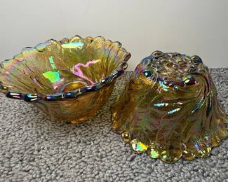 Indiana Glass Wild Rose Marigold Carnival Glass Bowls
