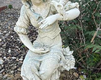 Girl Holding Bird Concrete Garden Statue
