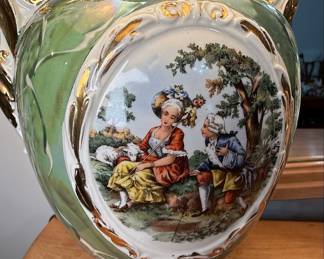 Victorian Courting Couple Porcelain Urn Table Lamp