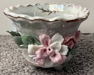 German Porcelain Floral Footed Planter Style