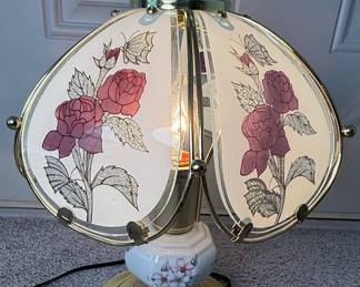 OK Lighting Floral Glass Panel Touch Lamp