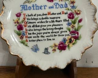 Mother and Dad Sentiment Porcelain Plate