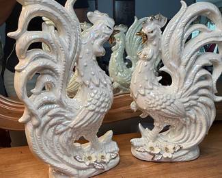 Norcrest Japan Iridescent Rooster Figurines