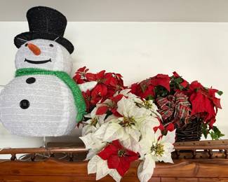 Lighted Pop-Up Snowman, Poinsettia and Holiday Decor Lot