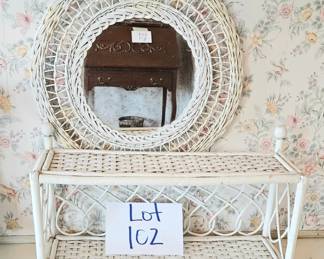 Lot 102 Wicker mirror and shelf