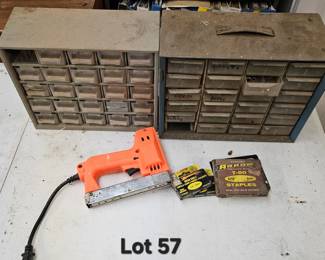 Lot 57 Stapler, storage drawers contents