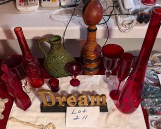 Lot 211 Red glassware more