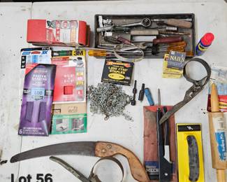 Lot 56 Saw, chain, nails, etc