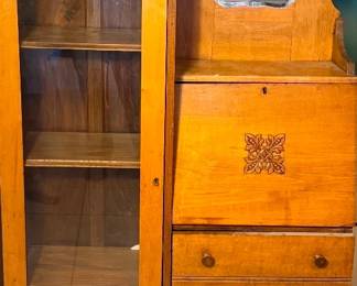 Lot 203 Antique secretary curio cabinet