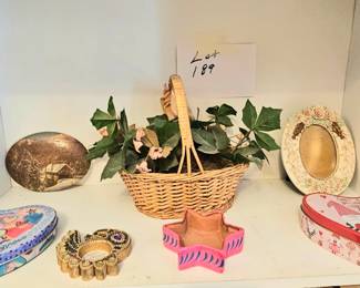 Lot 189 Basket, tins, more