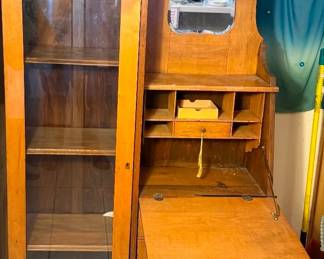 Lot 203 Antique secretary curio cabinet detail