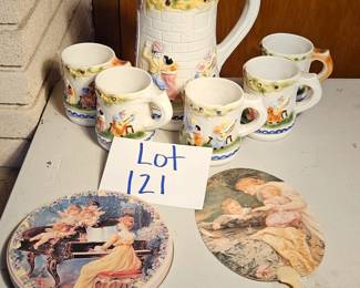 Lot 121 Ceramic pitcher, mugs, more