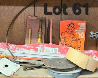 Lot 61 Drain cleaner, grinding wheels, misc