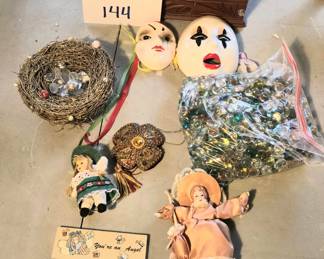 Lot 144 ceramic masks, dolls, decor