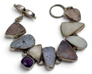 Amethyst and Druzy Sterling Silver Bracelet