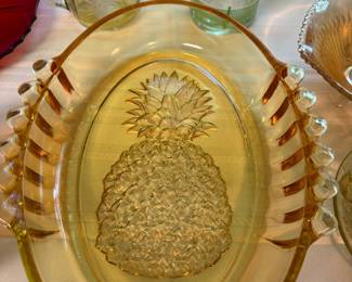 Indiana Glass Tiara oval serving dish in the "Yellow Mist" amber color