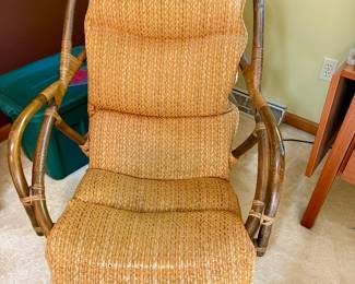 vintage bent-rattan and bamboo swivel lounge chair