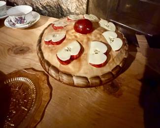 vintage ceramic apple pie keeper and covered serving dish