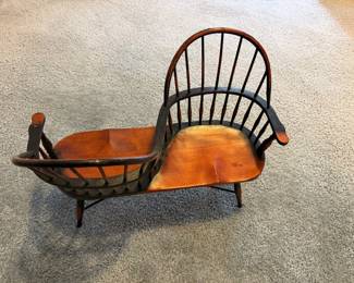 Wood Windsor Tete a Tete Chair, Miniature Doll Size Windsor Gossip Bench 14"