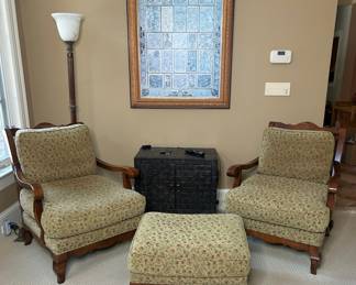 Alexvale Furniture Floral Bergere Armchairs and Ottoman