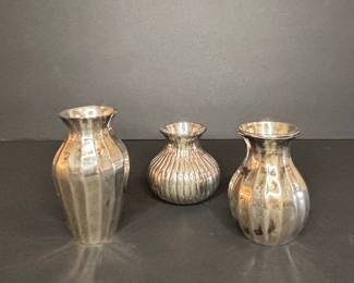 Restoration Hardware Silver Ribbed Vase Trio
