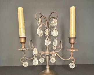 Vintage French Bronze Candelabra with Crystal Drops