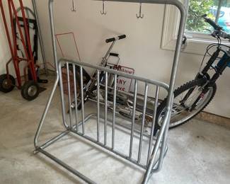 Commercial Grade Galvanized Steel Bicycle Rack with Overhead Hooks