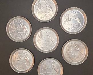 Vintage Aluminum Coasters with Heron Motif