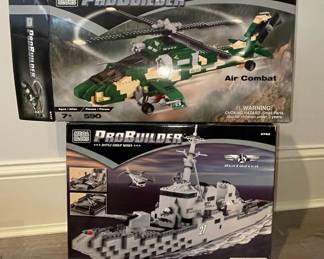 Mega Bloks ProBuilder Air Combat Helicopter and Destroyer Battleship Sets