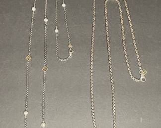 David Yurman Sterling Silver and Pearl Station Necklace