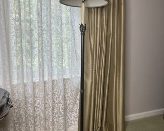 Traditional Bronze Floor Lamp with Leaf Motif and Textured Shade