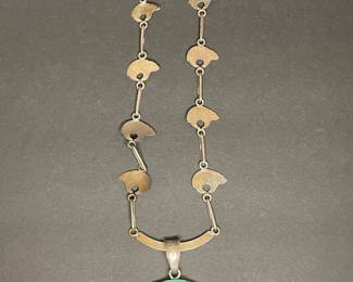 Vintage Navajo Sterling Silver Turquoise and Coral Squash Blossom Necklace