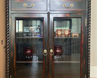 Vintage Chinese Black Lacquer Display Cabinet with Rope Twist Detailing