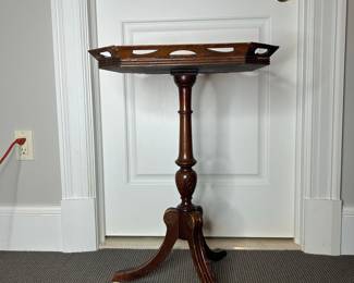 Vintage Mahogany Tray-Top Pedestal Table with Pierced Gallery