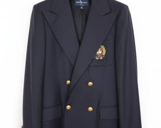 Ralph Lauren Navy Double-Breasted Blazer with Crest