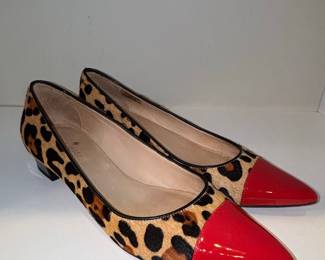 Kate Spade Leopard Print Calf Hair Flats with Red Patent Cap Toe