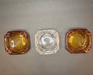 Mid-Century Amber and Clear Glass Ashtrays