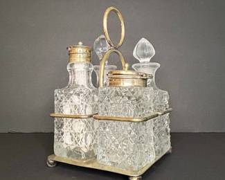 Silver-Plated Cruet Set with Cut Glass Bottles