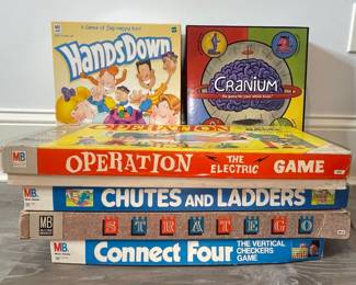 Vintage Milton Bradley Board Games - Cranium, Operation, Chutes and Ladders, Stratego, Connect Four, Hands Down