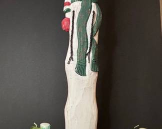 Tall Folk Art Style Snowman Figure with Snowman Candles