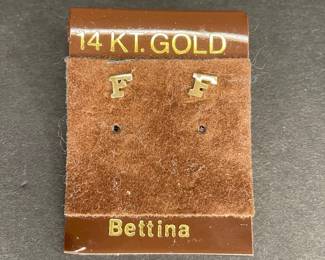 Bettina 14k Gold Initial 'F' Stud Earrings