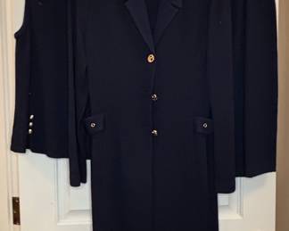 St. John Collection Navy Knit Skirt Suit with Gold Buttons