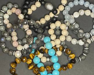 Beaded Gemstone Stretch Bracelets with Pavé Spacers