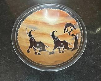 Soapstone Carved Elephant Bowl with Savanna Scene