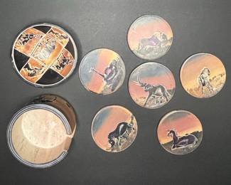 Vintage African Soapstone Coaster Set with Holder