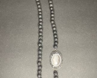 Lava Bead Statement Necklace with Faceted Stone Pendant