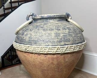 Large Decorative Mediterranean-Style Urn with Woven Band and Handles